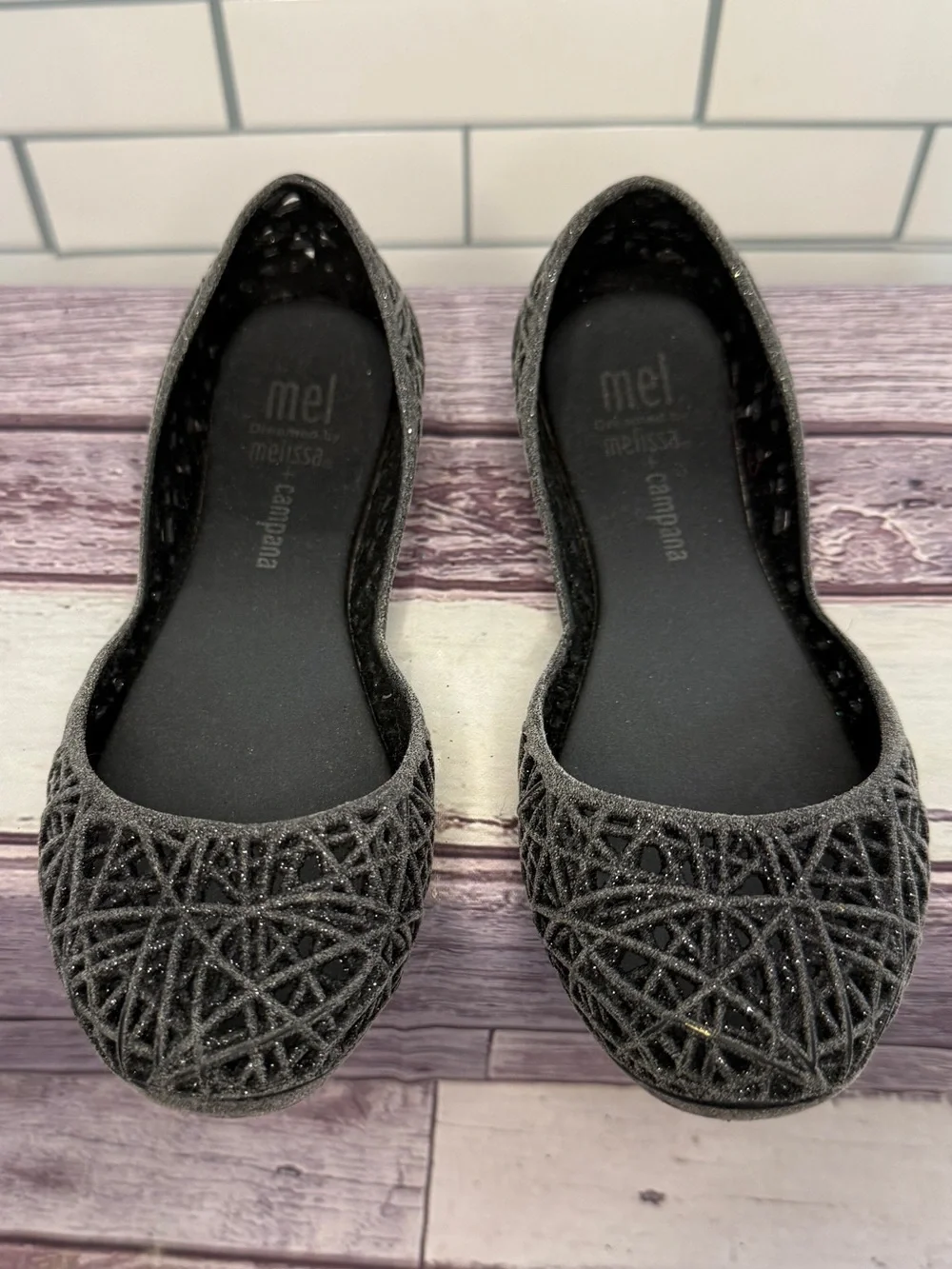 Mini Melissa 🖤 Jelly Flat Smokey Glitter size 11